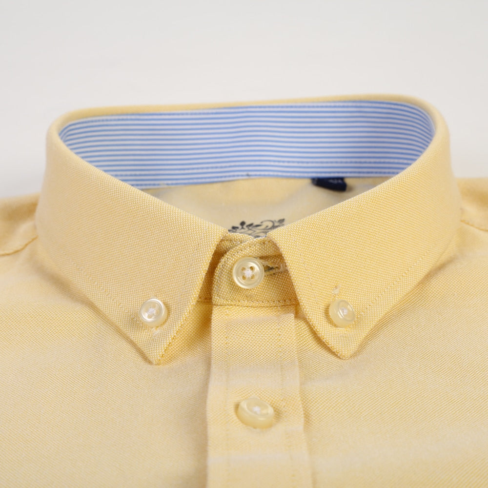 Men's Regular-Fit Long-Sleeve Sturdy Knit Oxford Shirt Plaid Striped Embroidered Pocket Button-down Casual Versatile Shirts