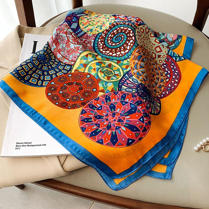 70*70cm Fashion Silk Satin Hair Scarf Women Handkerchief Printed Female Square Head Bandana Small Neck muffler hijab lady girl