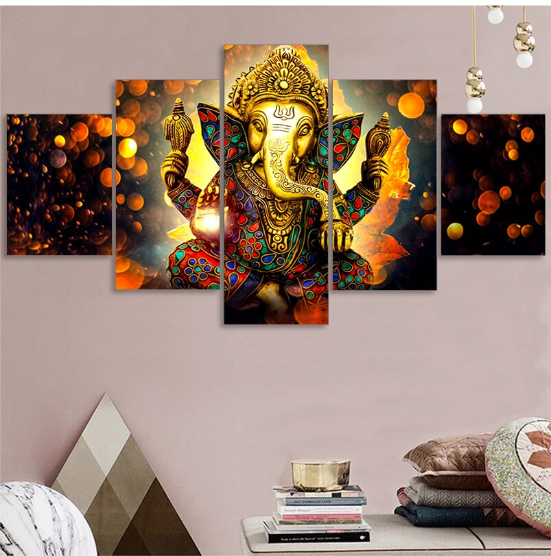 HD Printed 5 Piece Canvas Art Hindu God Ganesha Elephant