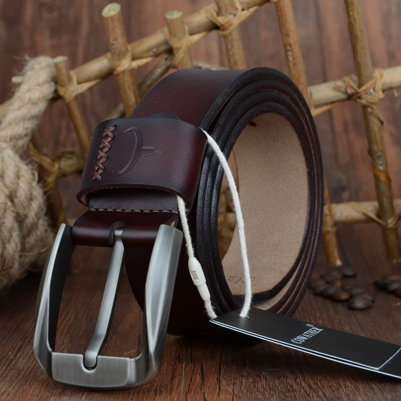COWATHER Vintage style pin buckle cow genuine leather belts for men 130cm high quality mens belt cinturones hombre free shipping