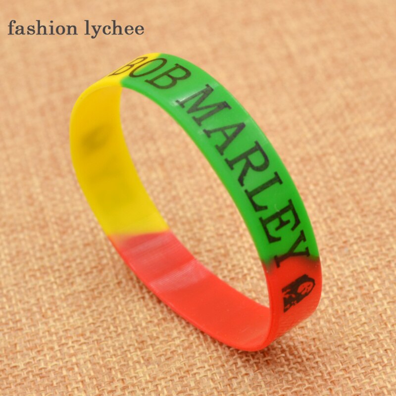fashion lychee Unisex Style Silicone Musician BOB Marley Wristband Bracelet Bangle Causal Sports Bracelet Biker Jewellery