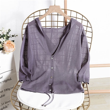 Hooded Thin Sweater Cardigan