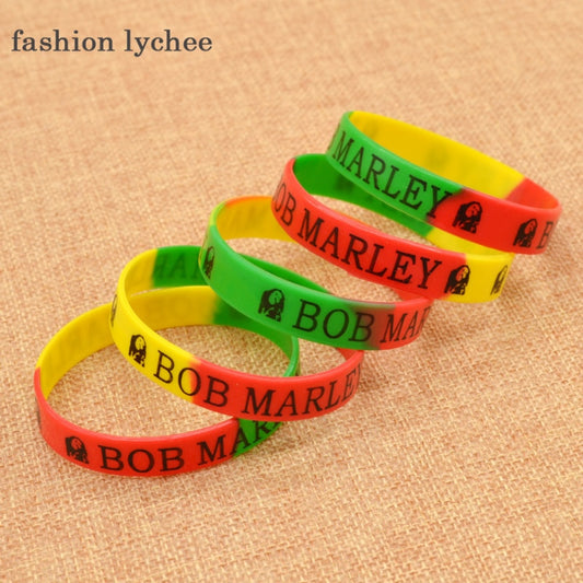 fashion lychee Unisex Style Silicone Musician BOB Marley Wristband Bracelet Bangle Causal Sports Bracelet Biker Jewellery