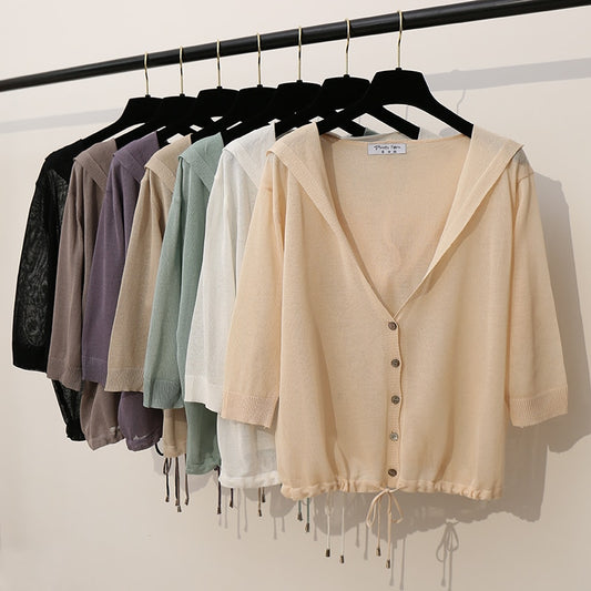 Hooded Thin Sweater Cardigan