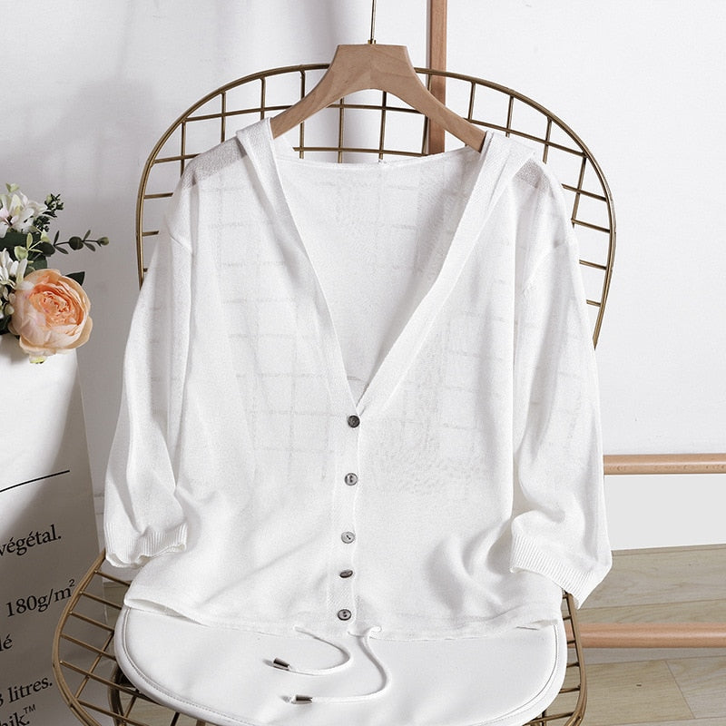 Hooded Thin Sweater Cardigan