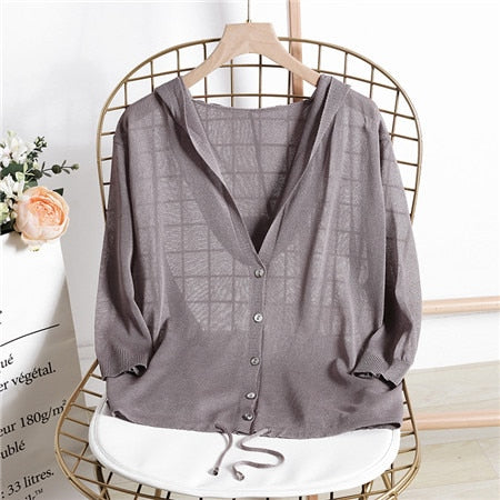 Hooded Thin Sweater Cardigan