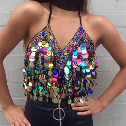 Sequin Halter Boho Top