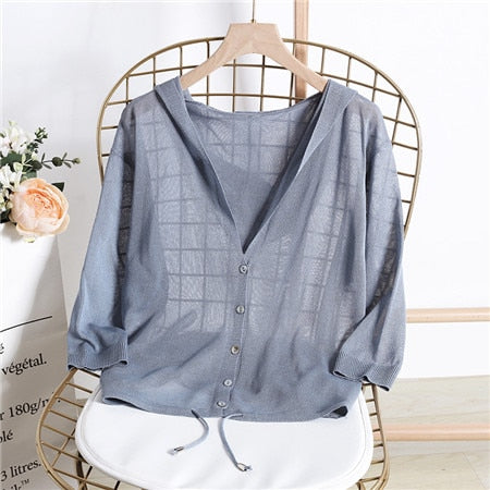 Hooded Thin Sweater Cardigan