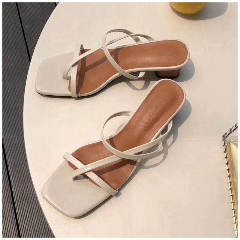 Square Toe Low Heel Sandal