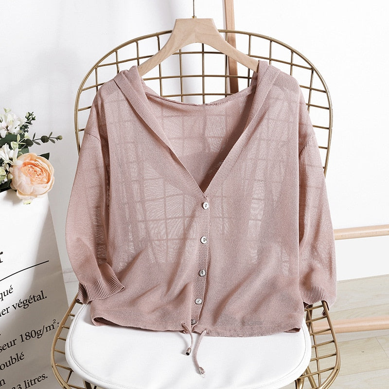 Hooded Thin Sweater Cardigan