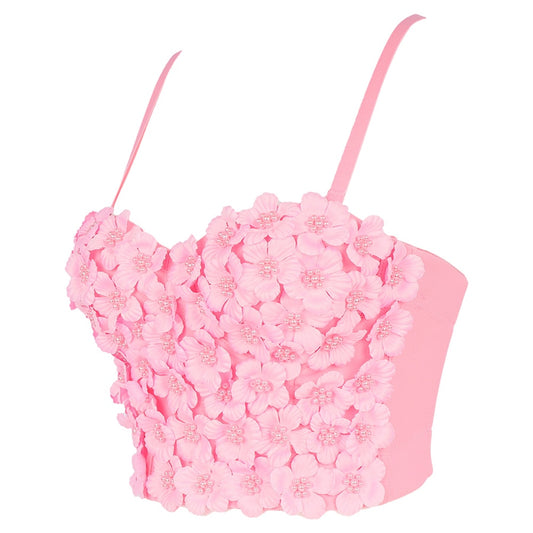 Flower Pearl Female Crop Top With Built In Bra Women Harajuku Backless Solid Party Club  Push Up Bralette Clothing