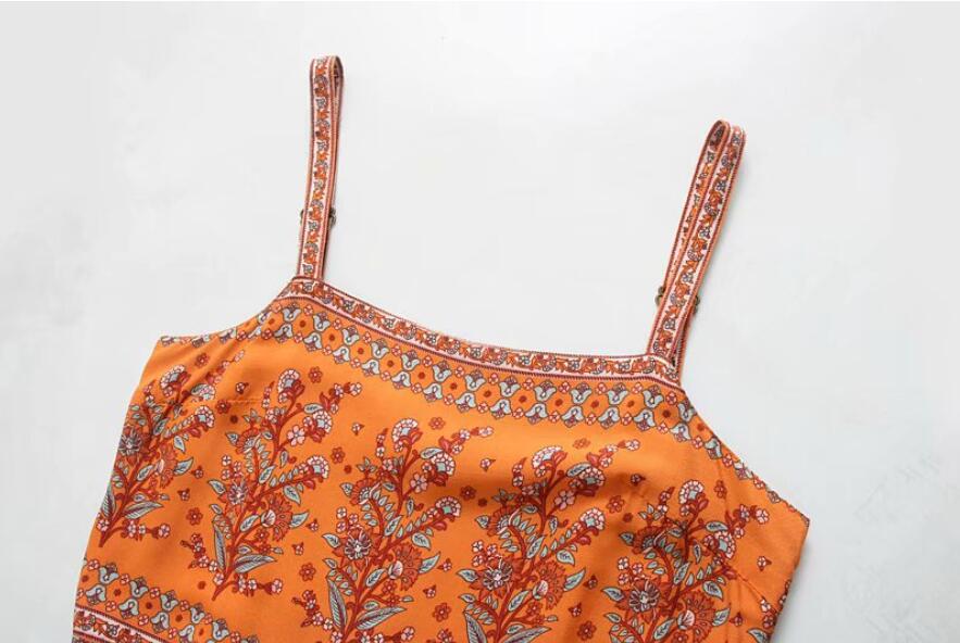 Summer Square Collar Paisley Floral print Bodysuits BOHO Women Back Elastic Short Pants Jumpsuit Spaghetti Strap Romper Overalls