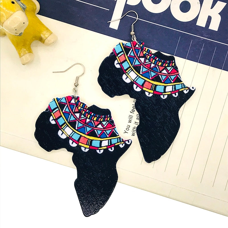 Vintage Afro Wood Earrings