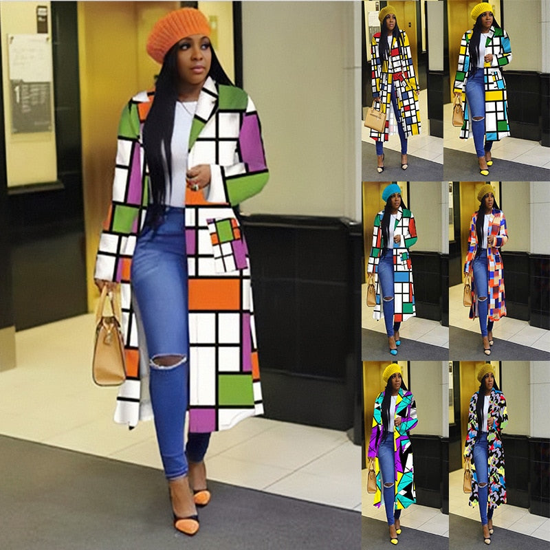 Colored Print Block Coat