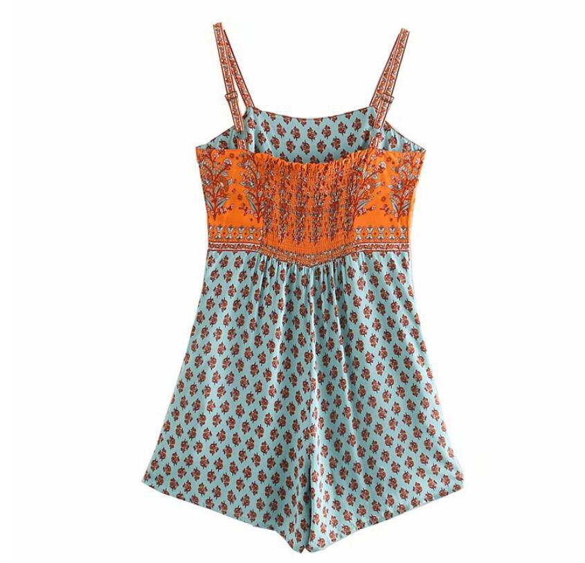 Summer Square Collar Paisley Floral print Bodysuits BOHO Women Back Elastic Short Pants Jumpsuit Spaghetti Strap Romper Overalls