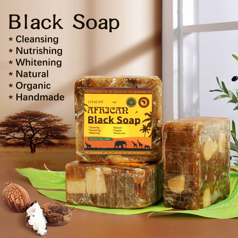 African Black Soap Handmade Organic Shea Butter Anti Rebelles Face Treatment Acne Moisturizing SkinCare Beauty Body Bath 110g