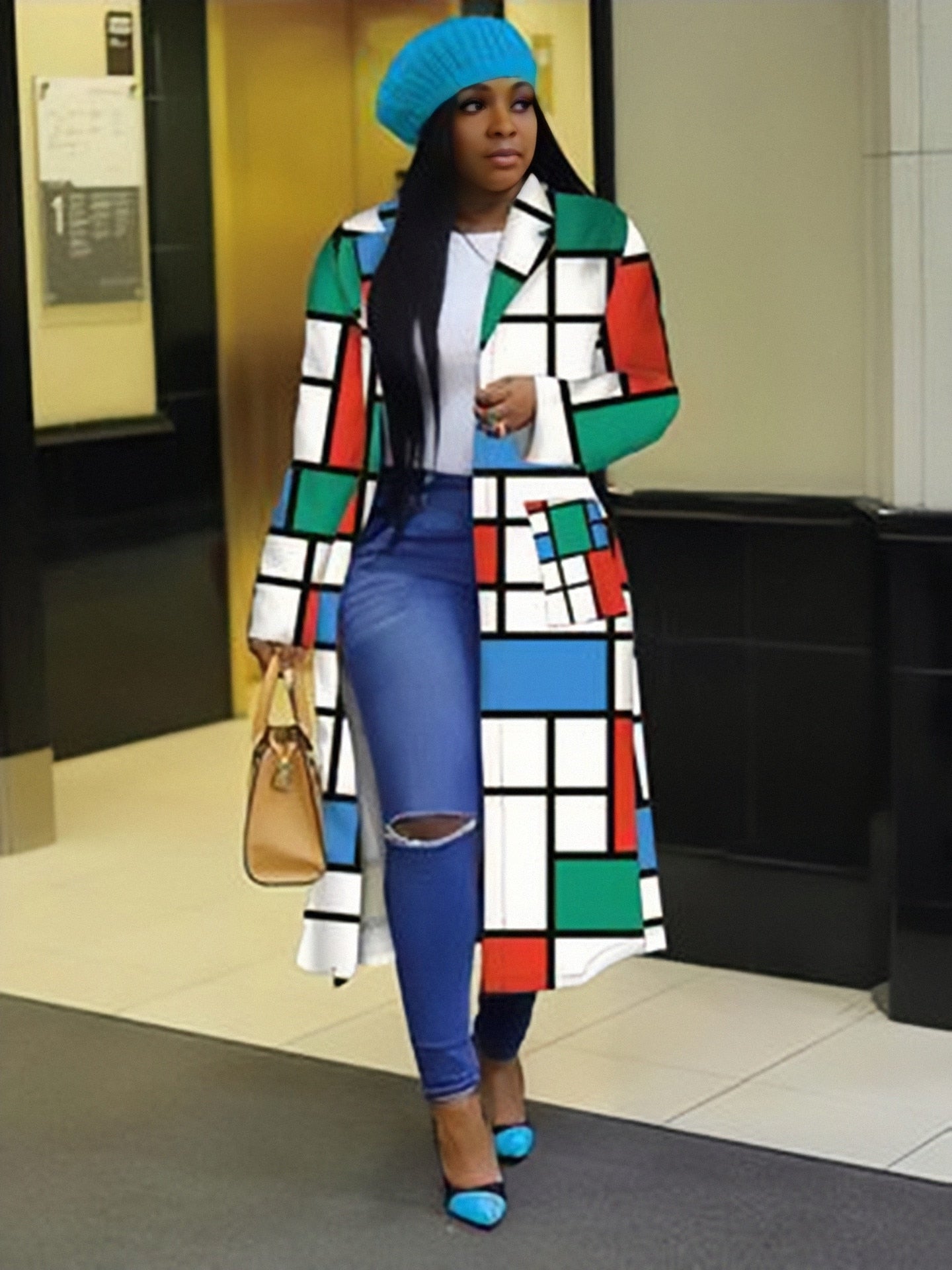 Colored Print Block Coat