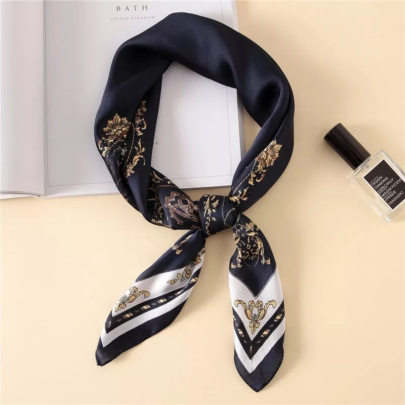 70*70cm Fashion Silk Satin Hair Scarf Women Handkerchief Printed Female Square Head Bandana Small Neck muffler hijab lady girl