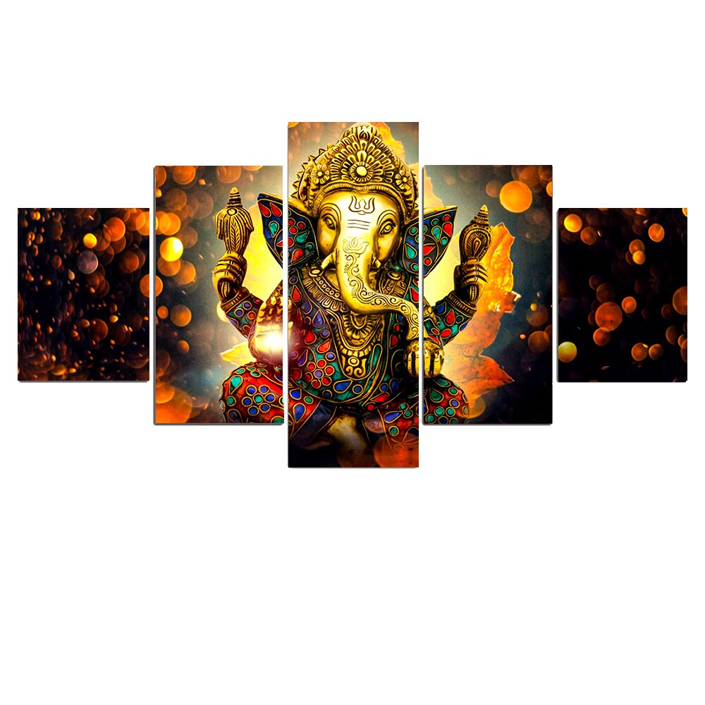 HD Printed 5 Piece Canvas Art Hindu God Ganesha Elephant