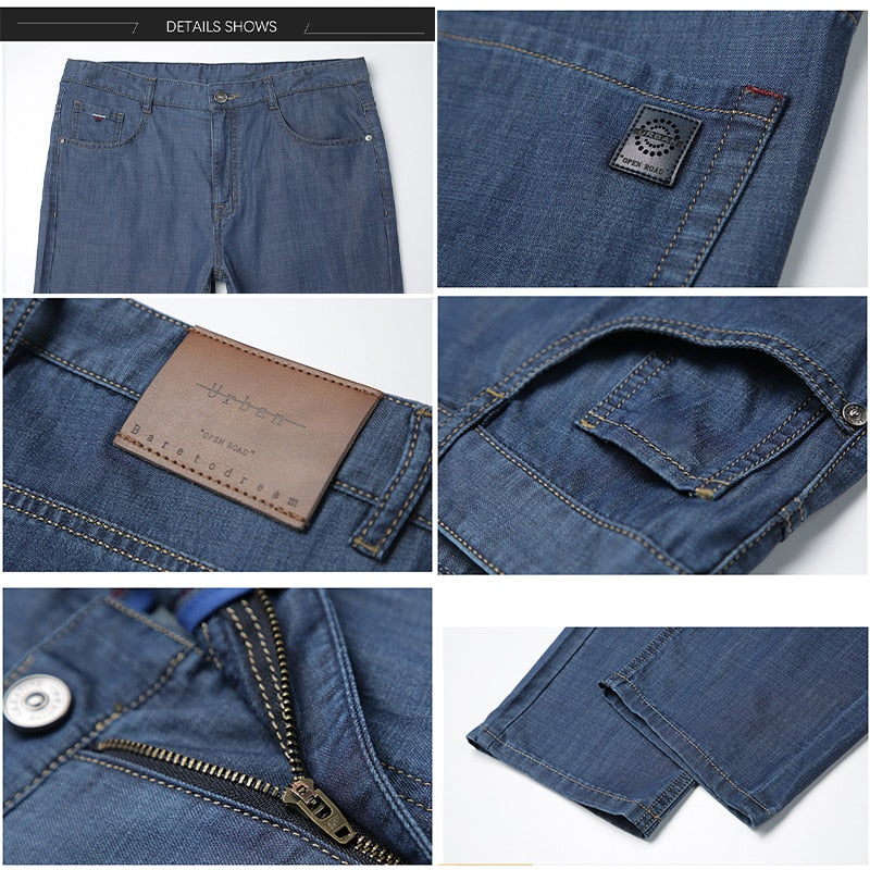 BROWON Brand 2022 Men Jeans Summer Thin Breathable Soft Mid Straight Regular Men's Jeans Trousers Vintage Mens Clothing