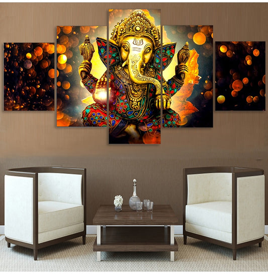 HD Printed 5 Piece Canvas Art Hindu God Ganesha Elephant