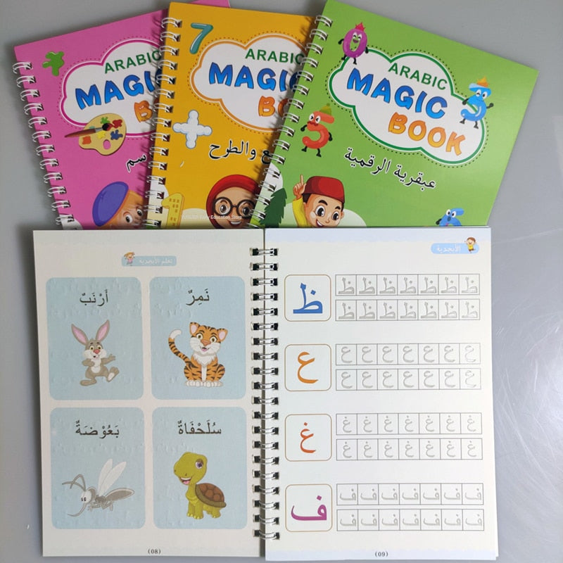 4 Pcs Reusable Magic Copy Book Writing Groove Arabic Alphabet Wordpad For Kids