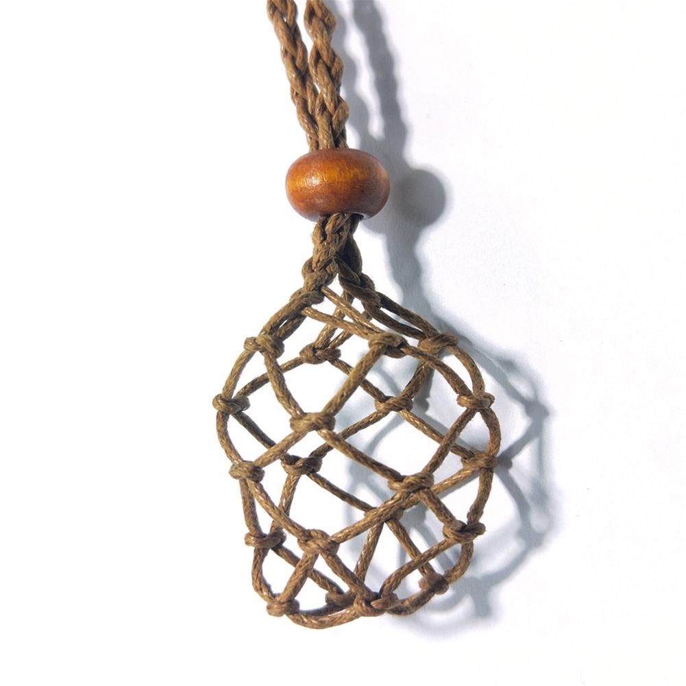 1pcs Necklace Cord Empty Stone Holder Natural Quartz Crystal Raw Stone Chakra Point Healing Fish Netted Indians Amulets Pendant
