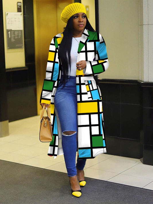Colored Print Block Coat