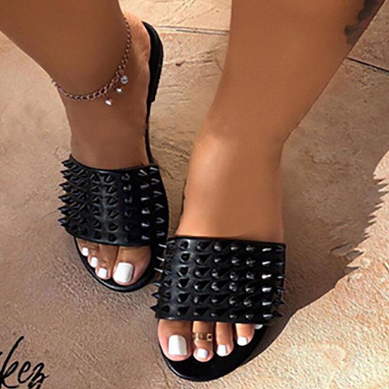 Wild Leather Rivet Beach Slippers
