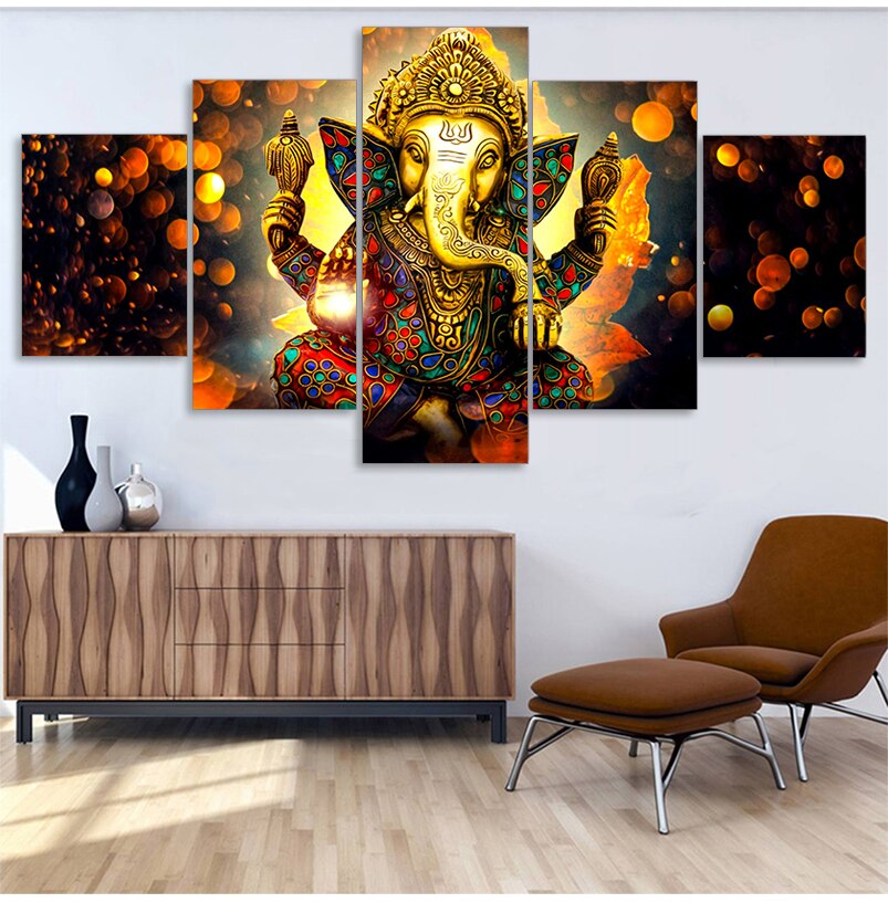 HD Printed 5 Piece Canvas Art Hindu God Ganesha Elephant