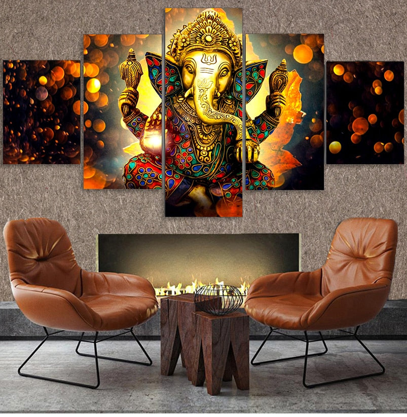 HD Printed 5 Piece Canvas Art Hindu God Ganesha Elephant