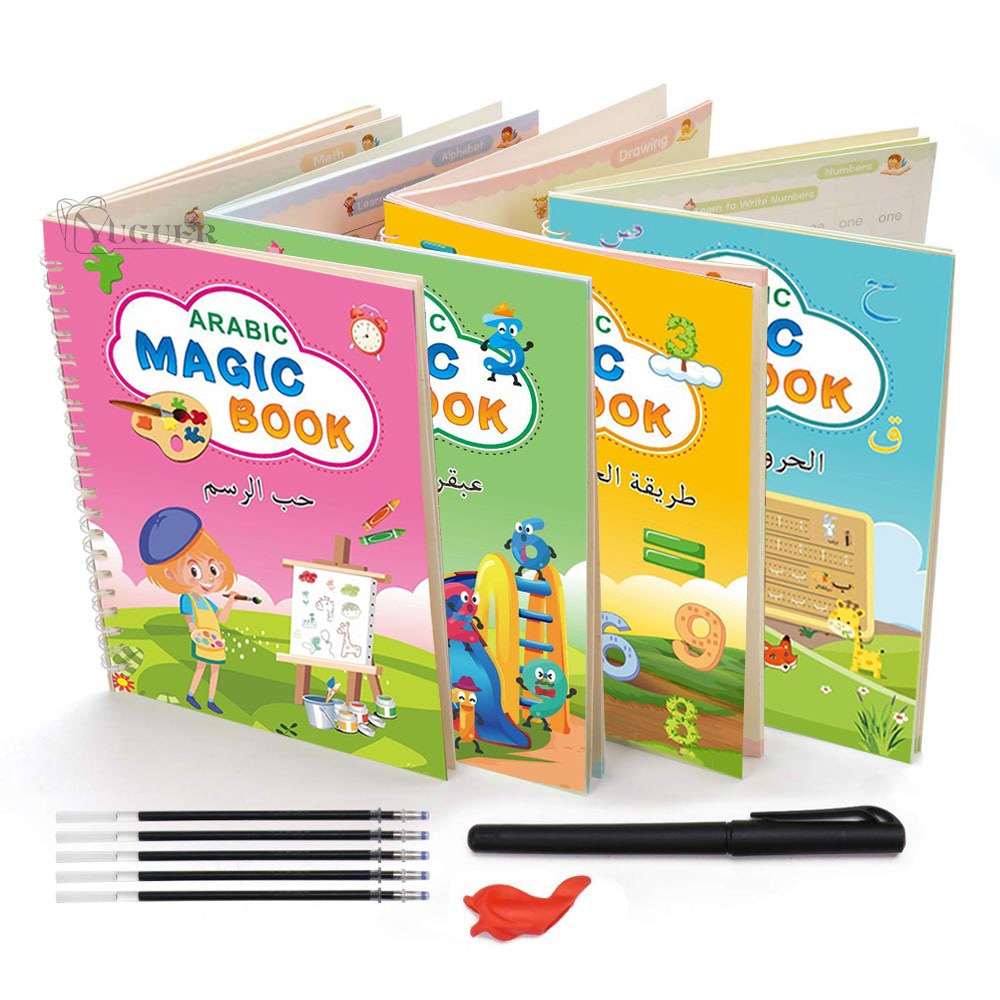 4 Pcs Reusable Magic Copy Book Writing Groove Arabic Alphabet Wordpad For Kids