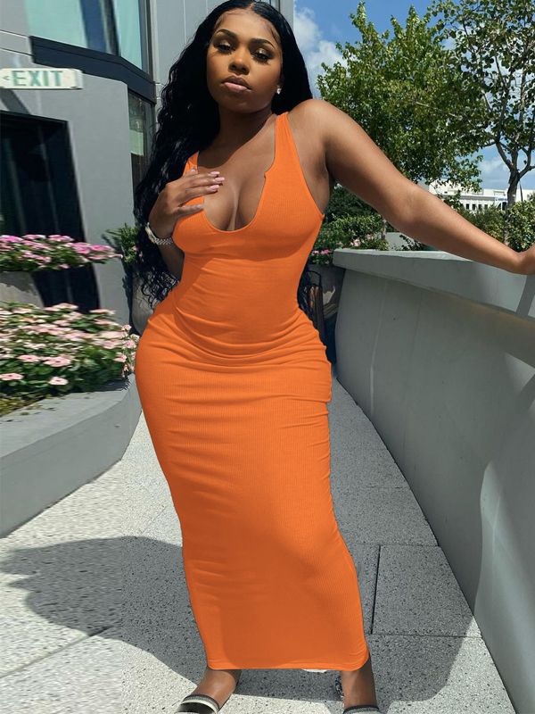 Dulzura Ribbed Knitted Stripe Women Pure Sleeveless Midi Dress V Neck Bodycon Sexy Streetwear Party Club Elegant 2021 Summer