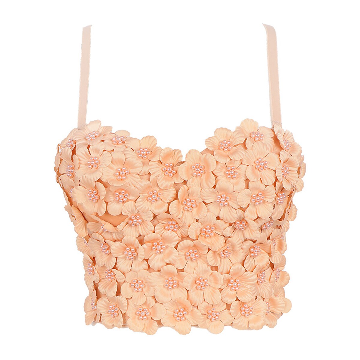 Flower Pearl Female Crop Top With Built In Bra Women Harajuku Backless Solid Party Club  Push Up Bralette Clothing
