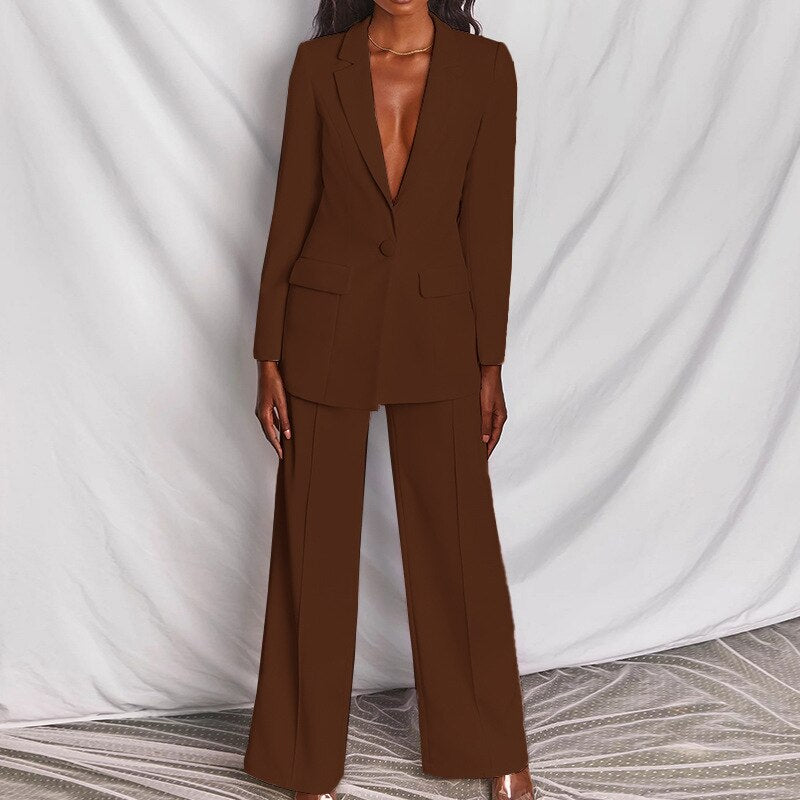 2022 Classic One-breasted Buttons Nine Blazer Pants Set Two Piece Formal Suits Office Ladies women pantsuit Red Pink Business