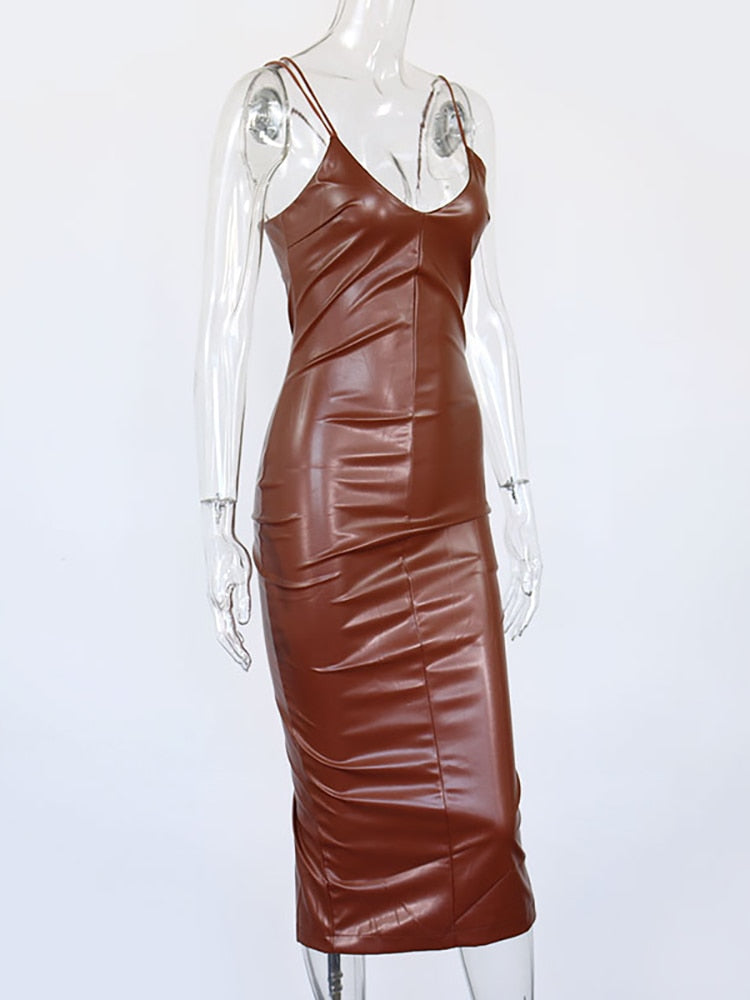 Midi Bodycon Leather Dress
