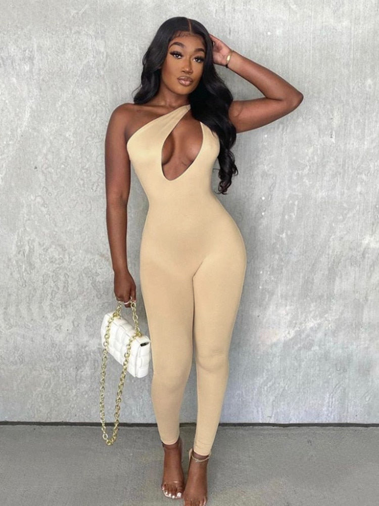 Kliou One Shoulder Sexy Cut Out Rompers Womens Jumpsuit 2021 Streetwear Solid Backless Active Wear Skinny Slim Jumpsuits Summer