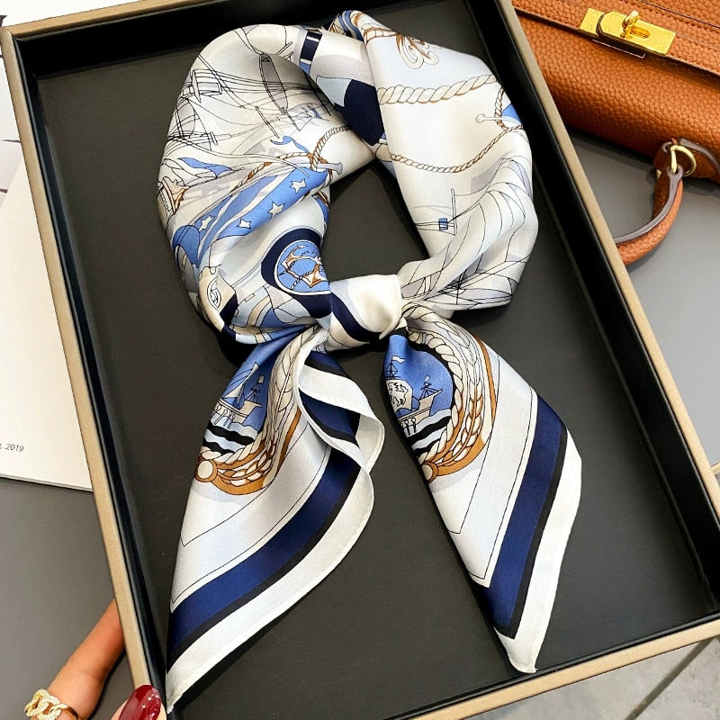 70*70cm Fashion Silk Satin Hair Scarf Women Handkerchief Printed Female Square Head Bandana Small Neck muffler hijab lady girl