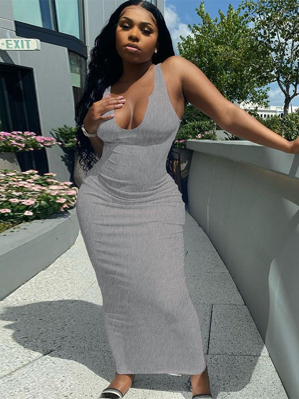 Dulzura Ribbed Knitted Stripe Women Pure Sleeveless Midi Dress V Neck Bodycon Sexy Streetwear Party Club Elegant 2021 Summer