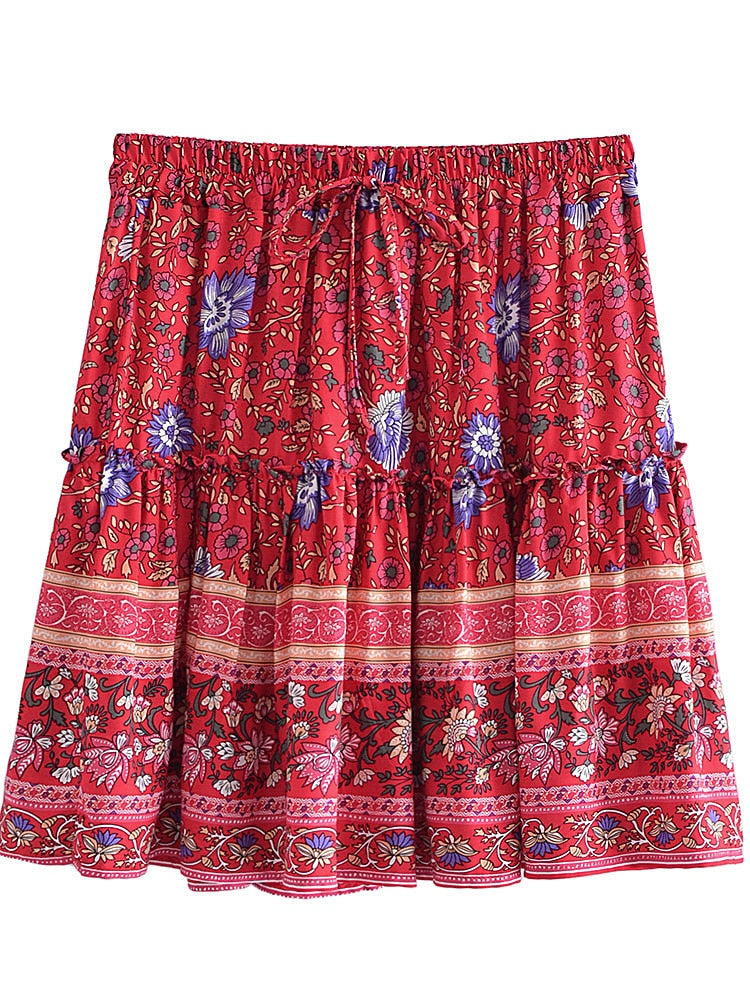 2 Piece Boho Drawstring Mini Skirt Set