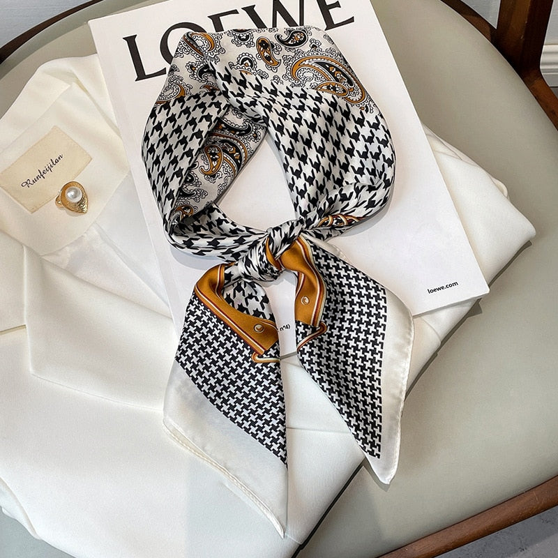 70*70cm Fashion Silk Satin Hair Scarf Women Handkerchief Printed Female Square Head Bandana Small Neck muffler hijab lady girl