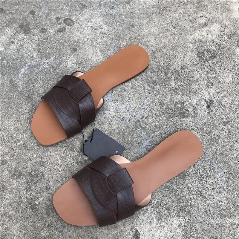 Open Toe Leather Flats
