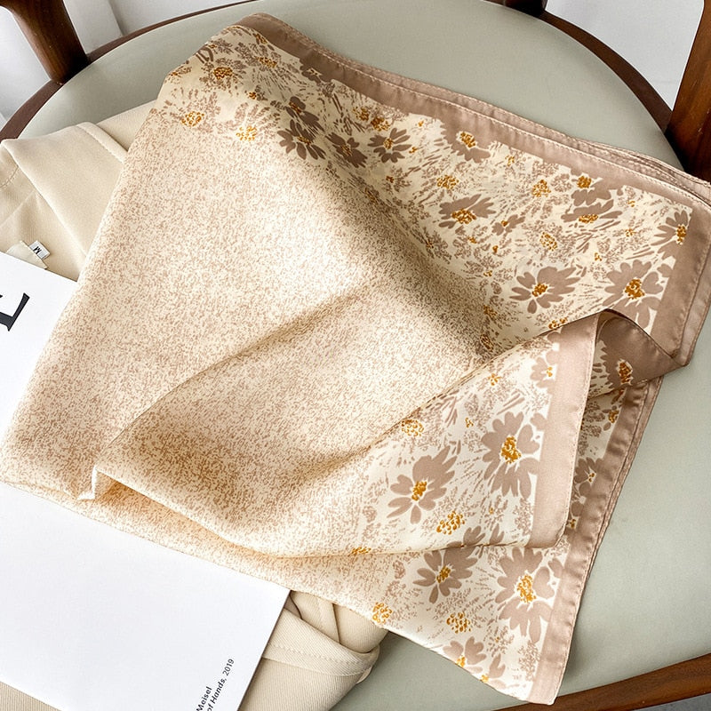 70*70cm Fashion Silk Satin Hair Scarf Women Handkerchief Printed Female Square Head Bandana Small Neck muffler hijab lady girl