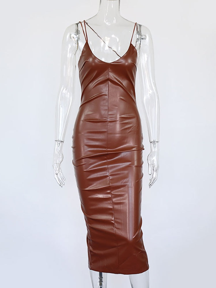 Midi Bodycon Leather Dress