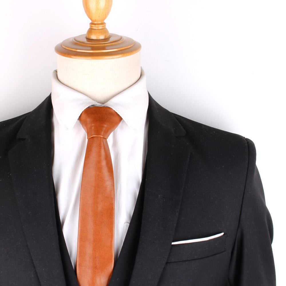 New PU Leather Ties For Men Casual PU Neckties Fashion Solid Mens Necktie For Wedding Business Suit Tie