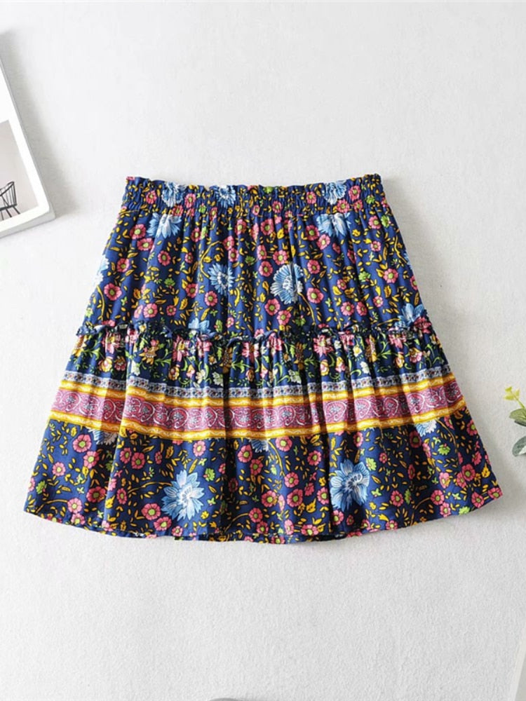 2 Piece Boho Drawstring Mini Skirt Set