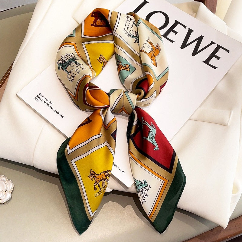 70*70cm Fashion Silk Satin Hair Scarf Women Handkerchief Printed Female Square Head Bandana Small Neck muffler hijab lady girl