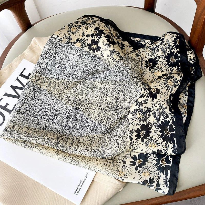 70*70cm Fashion Silk Satin Hair Scarf Women Handkerchief Printed Female Square Head Bandana Small Neck muffler hijab lady girl