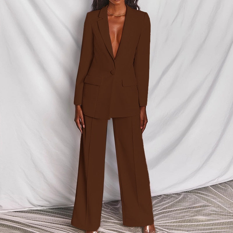 2022 Classic One-breasted Buttons Nine Blazer Pants Set Two Piece Formal Suits Office Ladies women pantsuit Red Pink Business