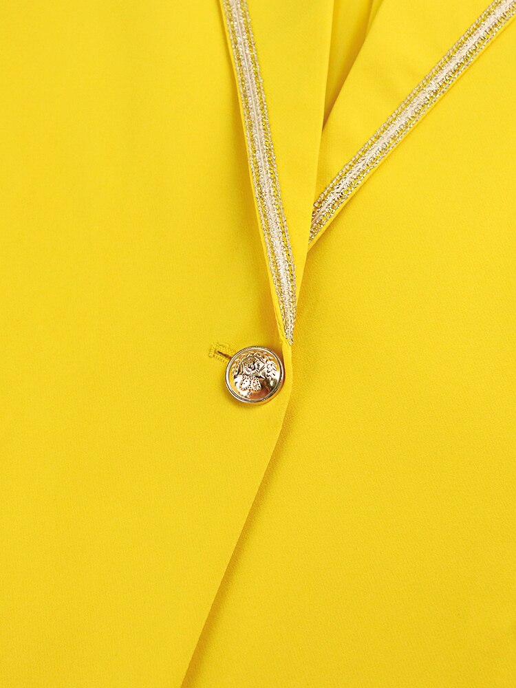 Elegant Pant Suits Women Jacket with Sequins Stretch Yellow Coat Trousers Set Spring Fall Clothes 2 Piece Business Suits Ladies